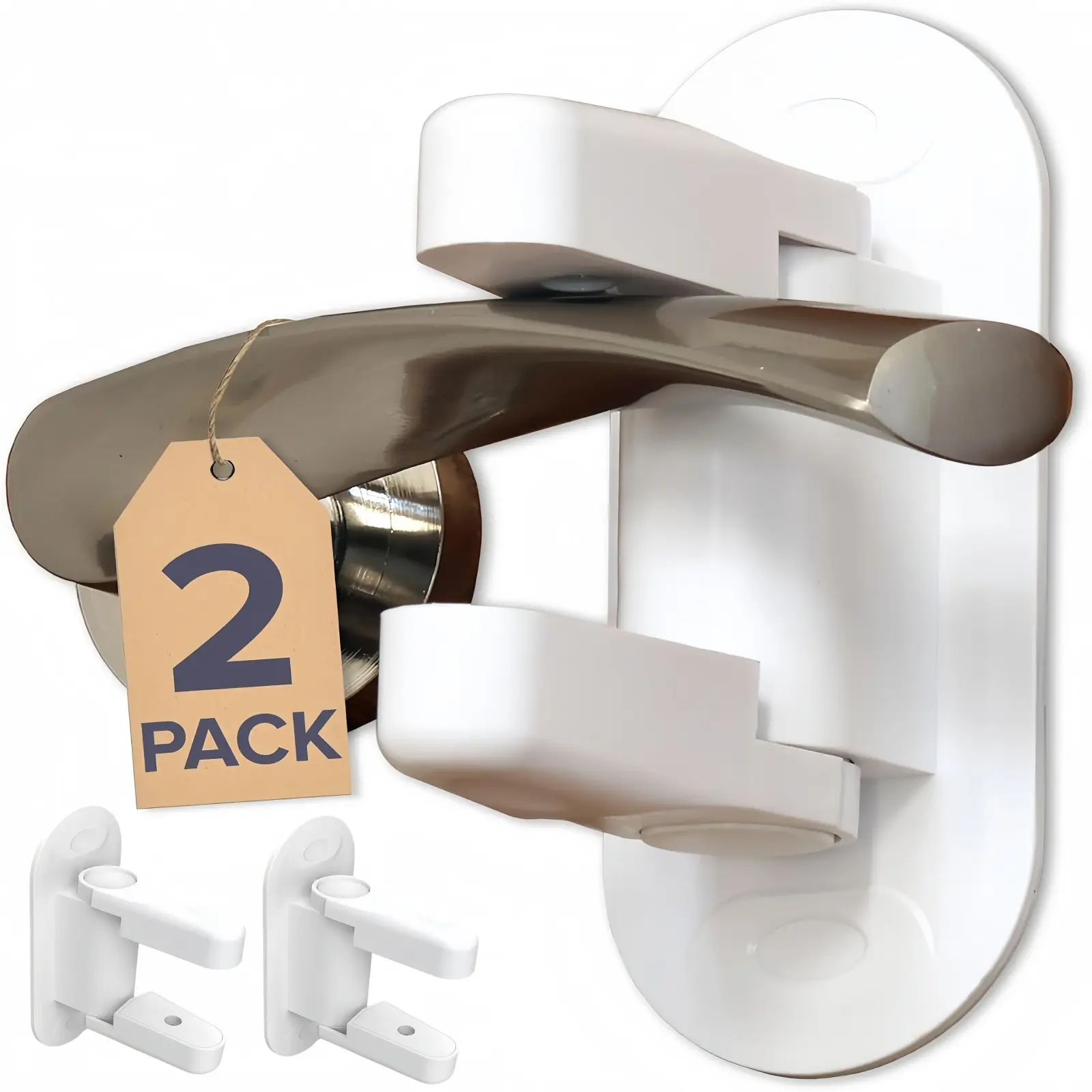 Childproof Door Lever Lock (2 Pack),Keeps Kids, Toddlers & Pets Out, Baby Proof Door Handle Lock, Childproofing Products, Kitchen Pantry Safety Lock, Made of Sturdy ABS Material with Powerful Adhesive, Easy No-Drill Installation, Safe & Reliable