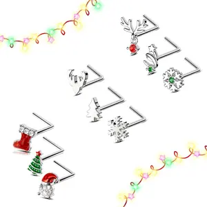 Oufer Christmas Style Nose Studs Pack-3Pcs 20G Christmas Gift