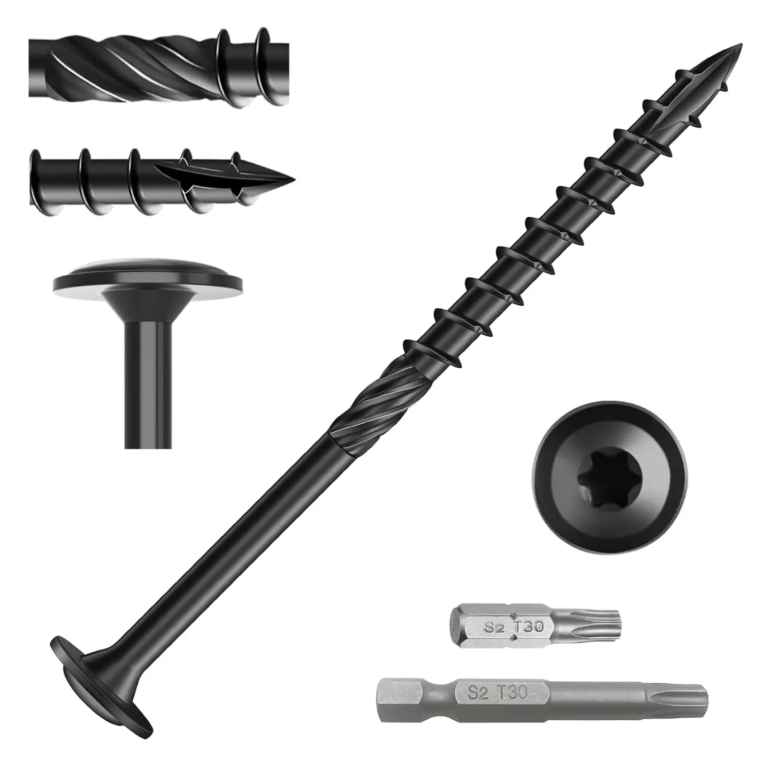 Decking  Screws #14 x 4 Inch 80 count Heavy-Duty Construction Structural Exterior Timber Screw, Lag Screw, Rust Resistant Black Fence Screws with 2 count T30 Torx Drive  Bits