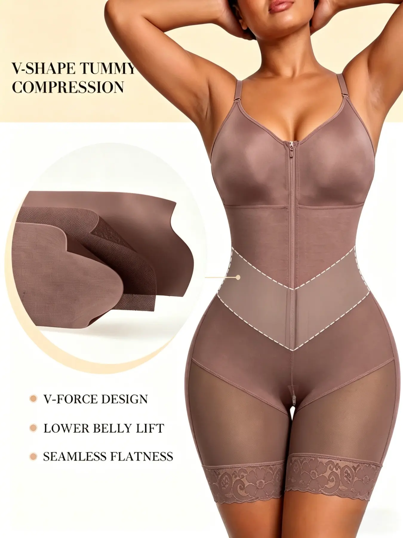 1 Count Women's V-Shaped Waist Compression Bodysuit, Fajas, Waist Cinching and Butt Lifting Body Shaper, Colombian Shapewear, Fajas Colombianas Moldeadoras, Breathable Adjustable Shoulder Straps Jumpsuit, Suitable for Fitness & Yoga