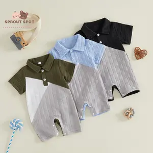 Baby Boys Summer Jumpsuit Casual Contrast Colors Lapel Short Sleeve Romper for Newborn Cute Clothes