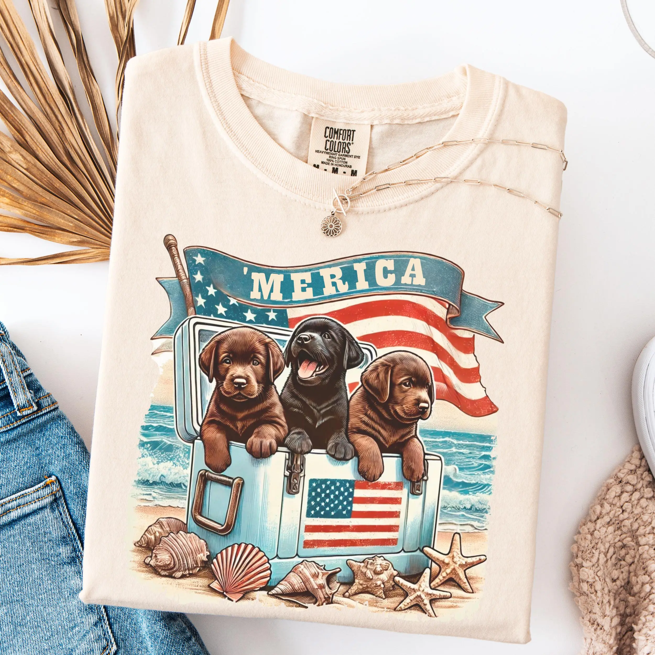 Comfort Colors 'Merica Labrador Puppy T-Shirt - Patriotic Dog Mom Dad Tee - Retro 4th of July Gift