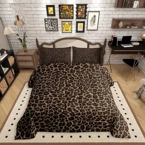Feelyou Brown Cheetah Print Queen Comforter Set - Rustic Quilt Bedding, All-Season Animal Skin Texture Bed Set for Teens, Quilt Bedding Set