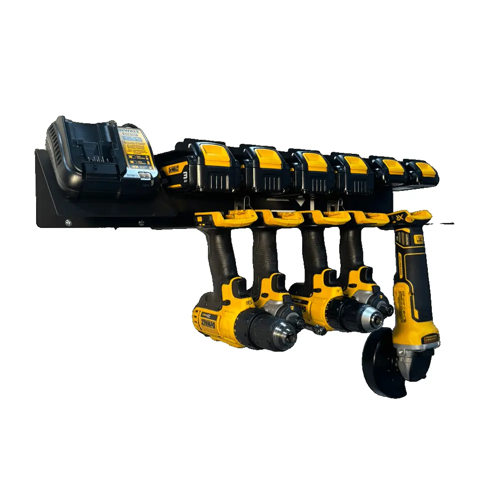 Drill & Locking Battery Charging Station compatible with the DeWalt 20V Holds 5 Cordless Tools 6 Batteries 1 Charger Rust Resistant Black Satin Finish