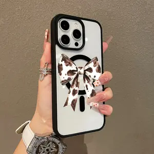 Trendy Magnetic Case for iPhoneX/11/12/13/14/15/16/17/Plus Air ProMax,Samsung S25 S24 S23 S22 Cow Print Bow MagSafe Ready, Ultra Thin & Shockproof |     Cute Pick for Girls, It makes a great gift for friends or family.