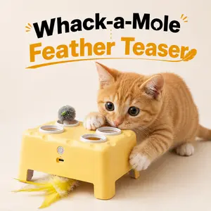 2-in-1 Interactive Cat Toy: Automatic Whack-a-Mole & Rotating Feather Teaser, 3 Play Modes, Non-Slip Weighted Base, Smart Auto Shut-Off, USB-C Rechargeable, Cat Enrichment for Bored & Picky Indoor Cats