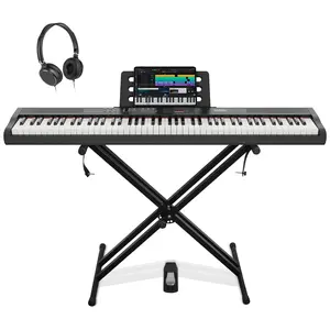 STRICH 88 Key Full Size Electric Keyboard with Stand, Semi-Weighted Sensitive Keys, Portable Electric Piano Set for Beginner, Bundle with Sustain Pedal, Headphones, Music Rest, SEP-150S