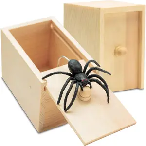 Fake  in a Box Prank Gift for Adults Kids,Handmade Wooden Pop Out Scare Surprise Boxes Joke Toys Halloween