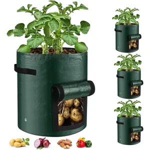 10 Gallon 3-Pack Potato Grow Bags, Heavy Duty PE Fabric Pots with Flap and Handles, Green Planter Bags for Potato Vegetables Outdoor Garden, 17.7''x13.8'' Large for All Plants Growing