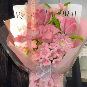 Aesthetic Pipe Cleaner DIY Flower Bouquet Kit, Easy Handcraft Tulip Daisy, Popular Relax Craft & Romantic Gift Idea