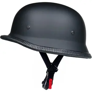 Retro Style German Motorcycle Open-Face Half Helmet - DOT Safe, ABS Shell, Breathable Liner, Matte Black for Adult Men and Women
