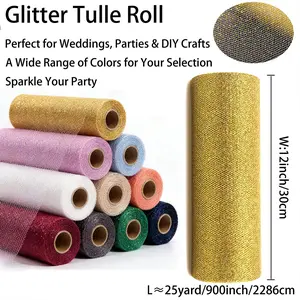 Sparkle Sequins Glitter Finish Sheer Fabric Roll 12 Inches X 25 Yards, Generous Length, Handmade DIY Crafts Puffy Skirt Decorative Bow Wedding Decoration Bridal Veil Gift Packaging Wrapping Material, Versatile Uses