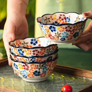 Ceramic 5-Inch Cereal Bowl Collection, Ceramic Salad Bowls, 4/6/8 Pieces, Microwave & Dishwasher Safe, 13.4 Oz Capacity, Vintage Flower Style