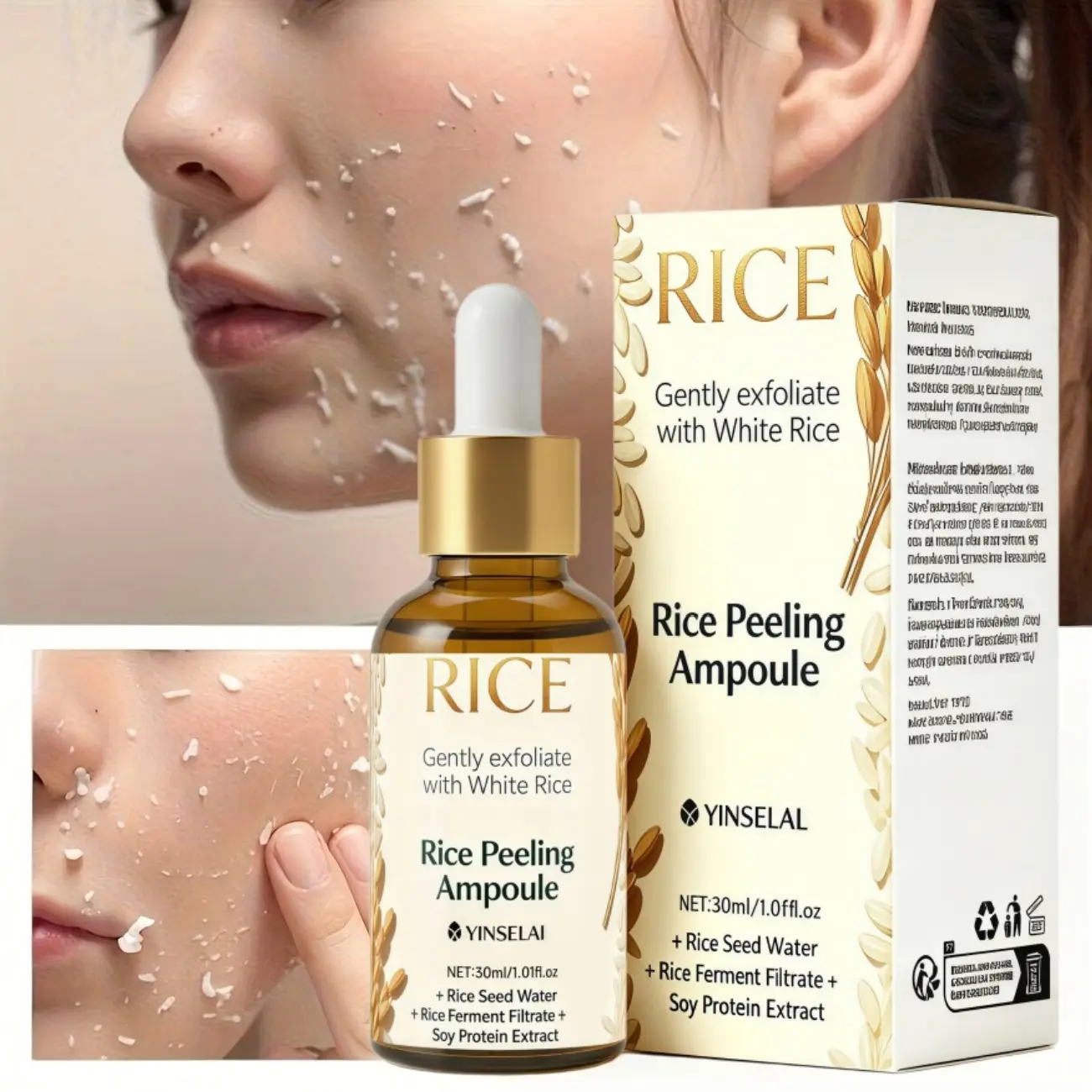 Gentle Rice Exfoliating Essence, Dual Fermentation Rice & Soy Protein, Facial Serums, Face Care Serum, Exfoliating Ampoule, Dual Effect Ampoule, for Rough Dark Skin, Sensitive Dry Skin, Mild Smoothing, Unisex Skincare