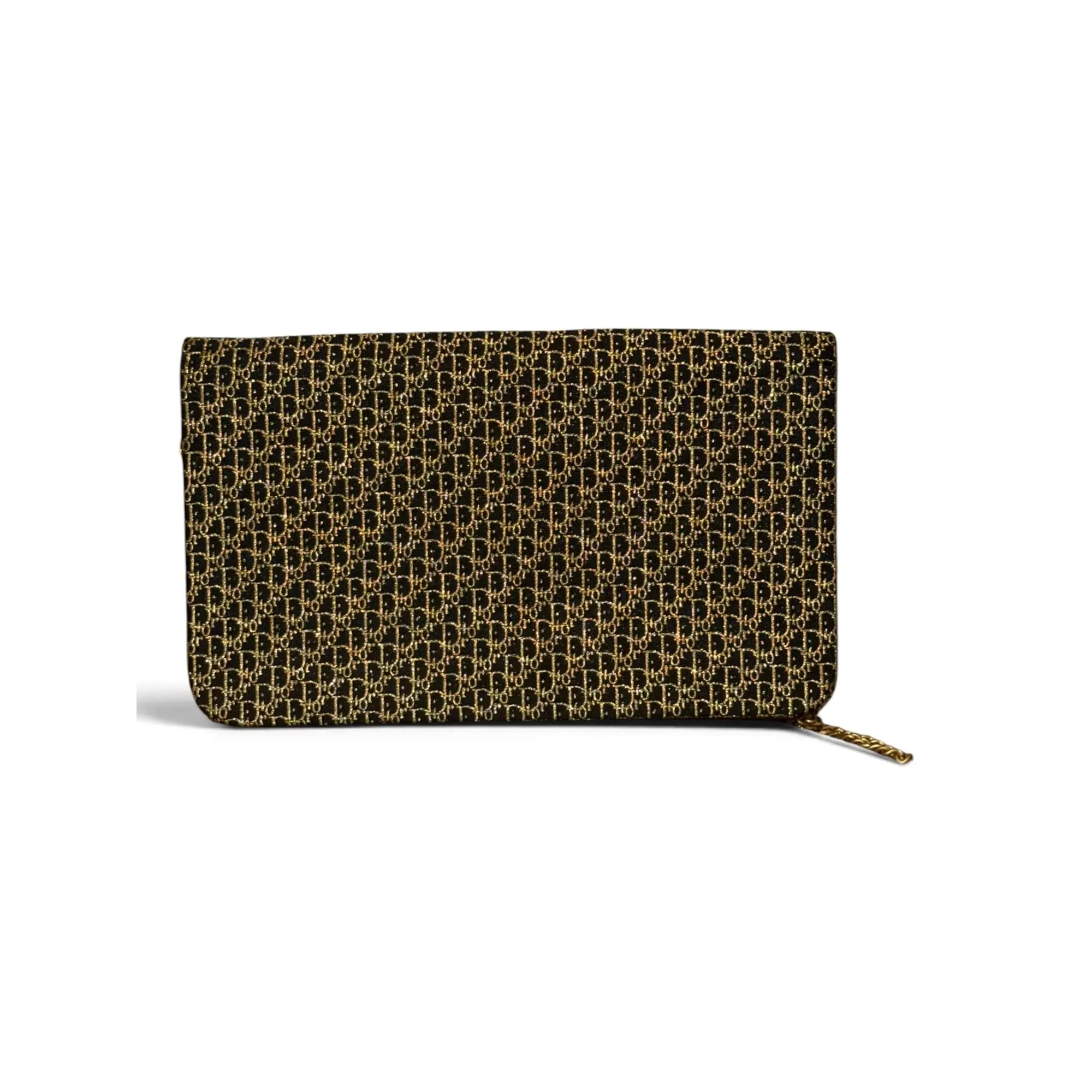 Pre-owned Dior Monogram fabric Envelope clutch Christian Gold & Black Monogrammed Clutch With Chain Strap