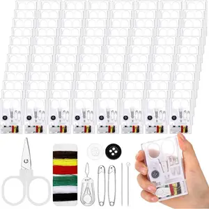 100 Boxes Mini Travel Sewing Kit Quick Fix Sewing Kits Bulk Basic Portable Pre Threaded   Repair Tool for Adults DIY  Gifts Beginner Traveler  Hotel (White)