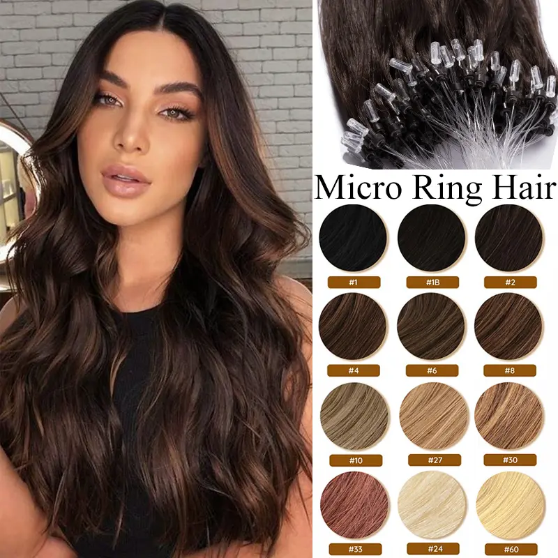 100% Pure Human Hair Extensions Micro Rings, 50g/Pack 1g/S Micro Loop Ring Beads, Natural Straight Link System Hairpieces, Long-Lasting Human Hair Pieces