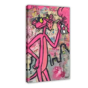 Modern Poster Graffiti Art Pink Panther Canvas Painting Colourful Posters and Prints Wall Art Living Room Home Decor