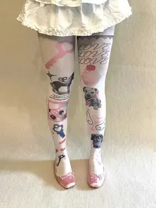 2000s Y2K Style Emo Girl Fashion Cute Fitted Print Socks, Harajuku Knee-High Cosplay Graffiti Socks, Kawaii Design Women