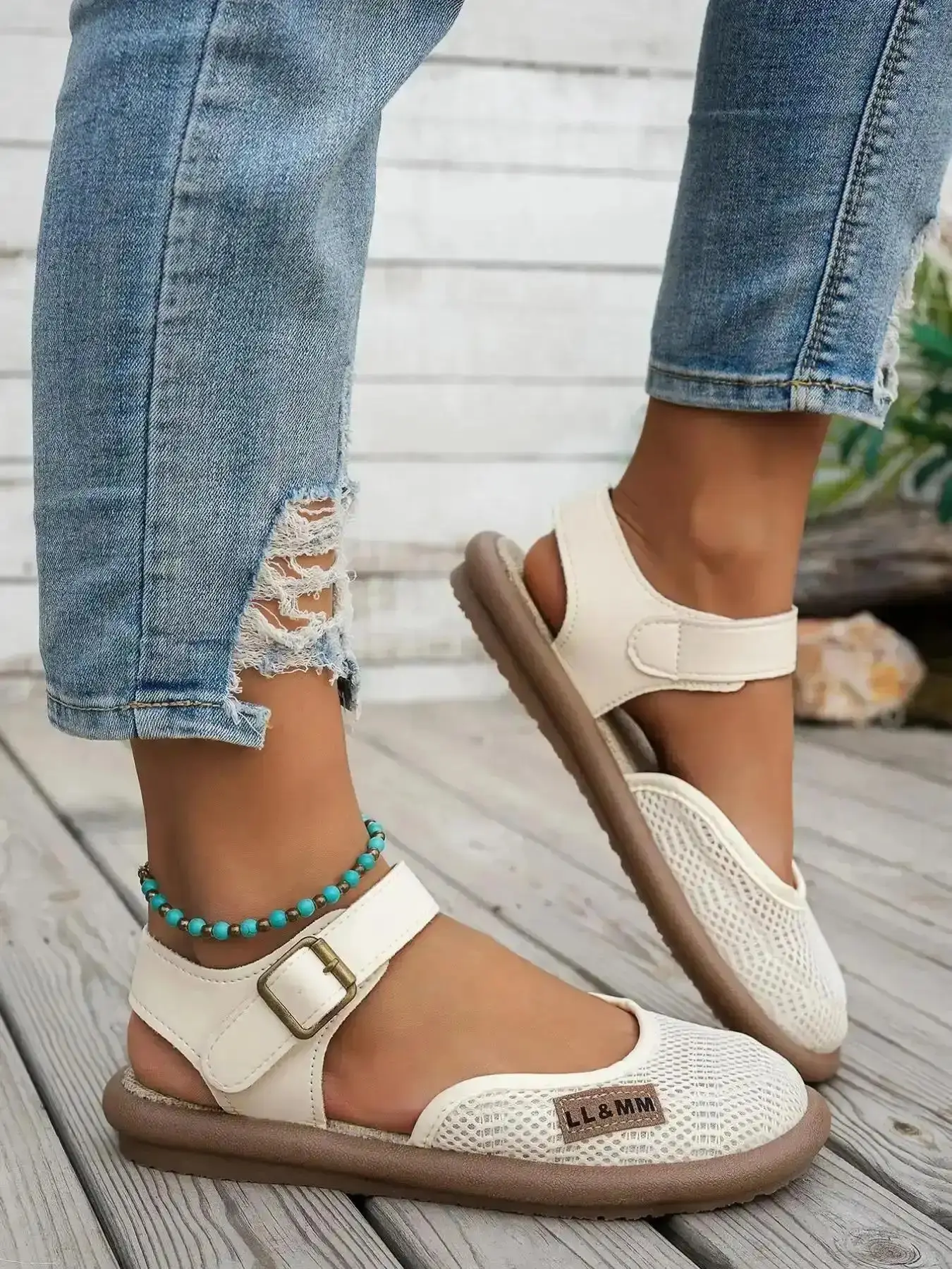 Women's Airy Mesh MJ Flats Comfy Daily Buckle Sndls Flat Heel Summer Wear Walkers Stylish and Light Footwear coastal relaxed tropical go to beach day breezy essential Chic Style Shoes Basic Comfort outdoor trendy