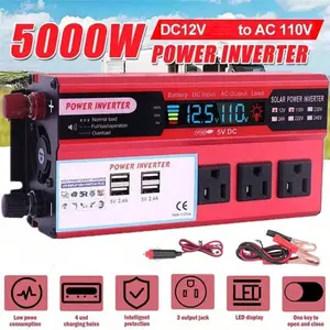 MM Electronicles Car Power Inverter 5000W DC 12V to AC 110V Pure Sine Wave Solar Converter with 4 USB Ports & Overheat Protection