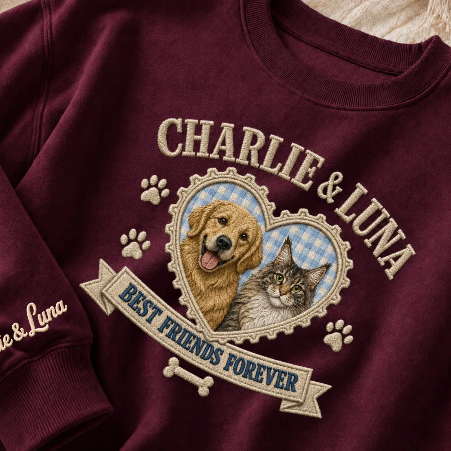 Custom Pet Portrait Embroidered Sweatshirt | Personalized Stamp Frame Pet Photo Crewneck | Dog & Cat Lover Gift | Custom Pet Sweatshirt
