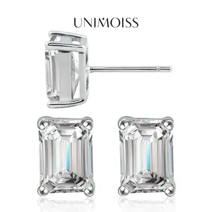 UniMoiss Step Cut Moissanite Stud Earrings Christmas Gift For Men Women