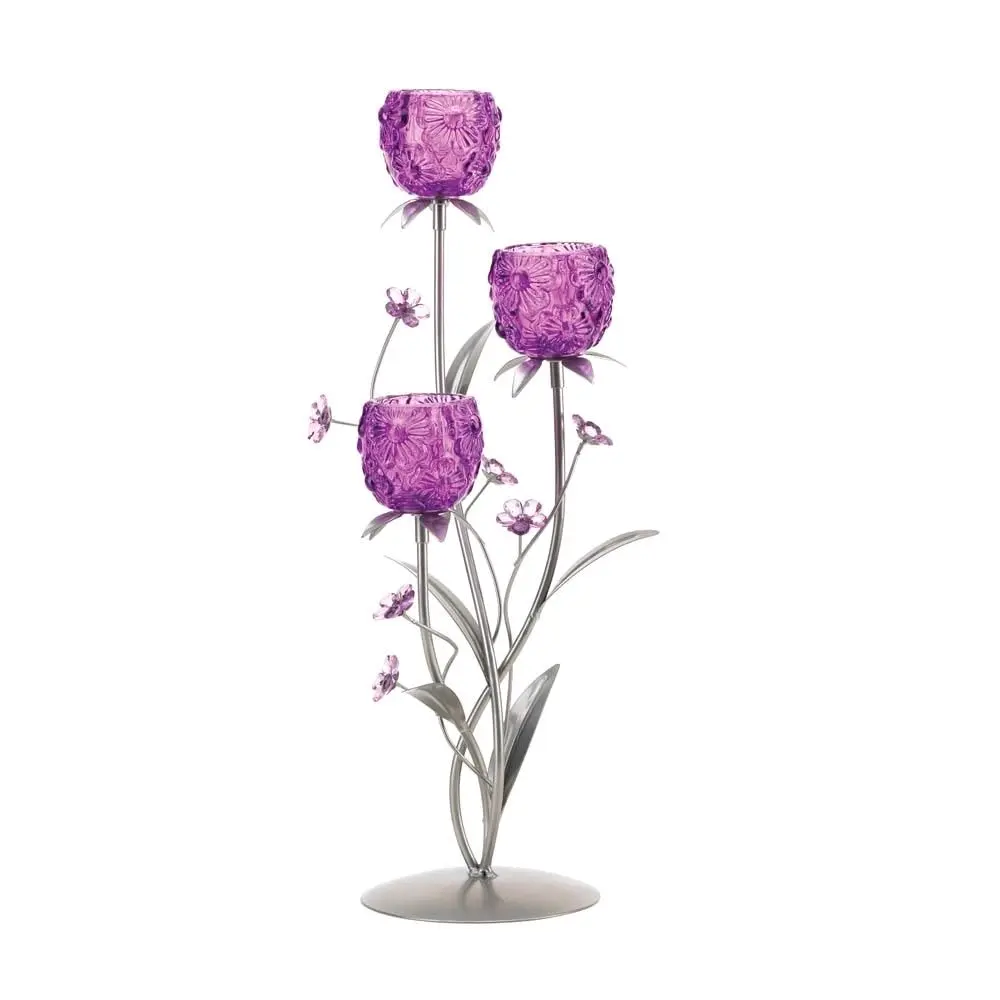 FUCHSIA BLOOMS CANDLEHOLDER Retro Stability Floral Decor Room Insert Table