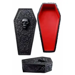 Day of The Dead Gothic Baroque Floral Skull Coffin Jewelry Box Figurine DOD