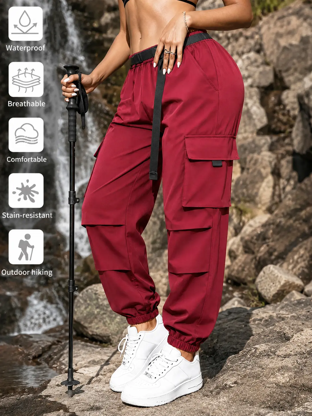 Women's Waterproof Cargo Pants High Waisted Hiking Joggers with Multiple Pockets, Breathable Quick Dry Outdoor Utility Trousers, Stain Resistant Lightweight Travel Work Pants for Camping Trekking Daily Streetwear for Women and Everyday Adventure