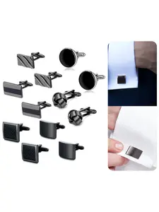 6 Pairs Elegant Stainless Steel Cufflinks Set, Durable Polished Finish for Men's Business Meetings, Business Events and Anniversary Gifts