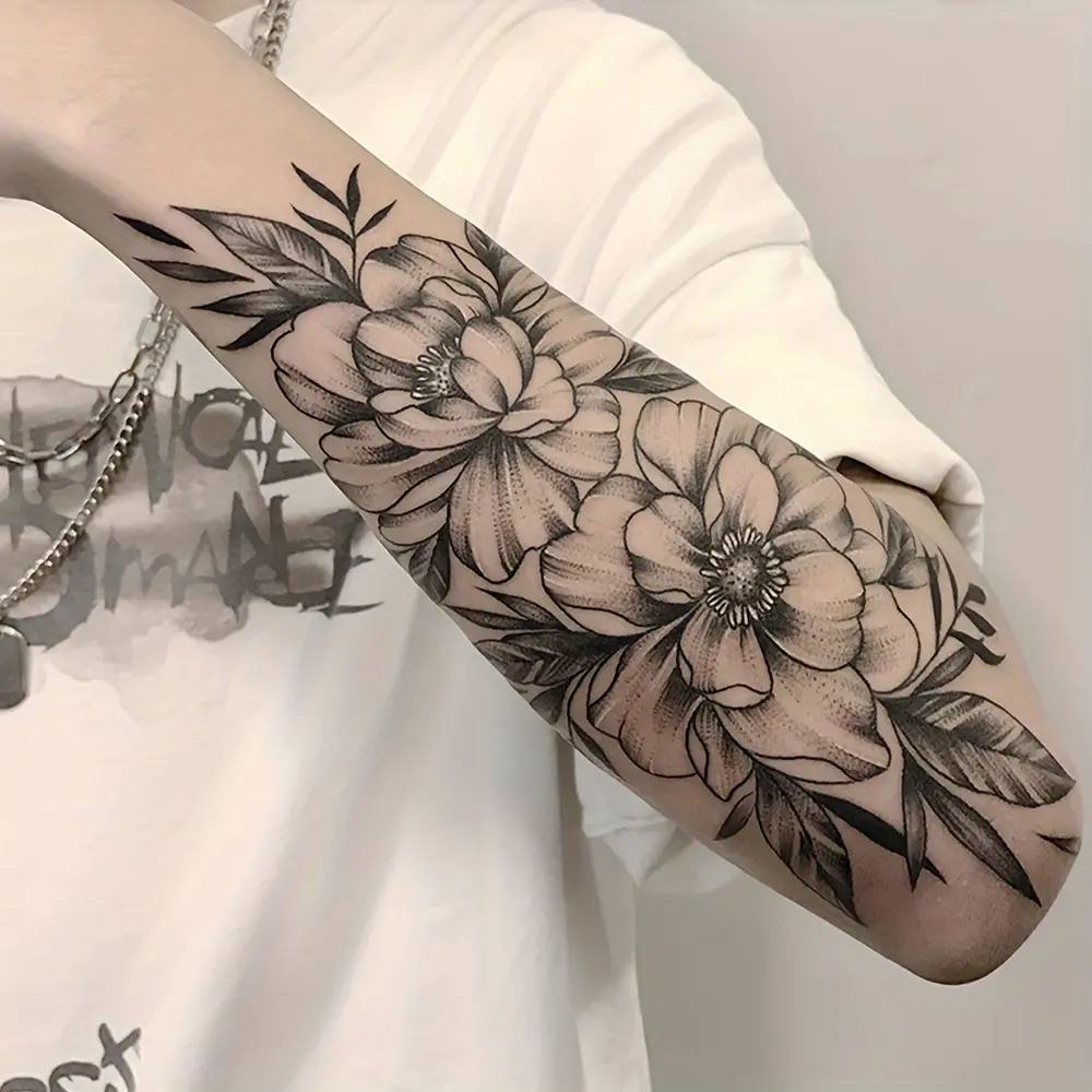 6 Large Herbal Tattoo Stickers, Containing 1 One Floral Elements and 5 One Random Patterns, Lasting for 7-15 Days, Waterproof and Anti-Friction, Realistic Effect, Suitable for People Who Don't Want Tattoo Pain