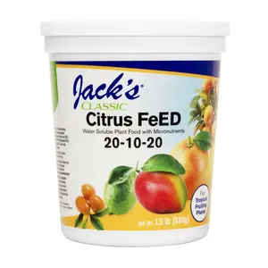 Jack's Classic 20-10-20 Citrus FeED Water-Soluble Fertilizer with Micronutrients to Provide Better Growth and Fruiting in Tropical Fruiting Plants, 1.5lbs
