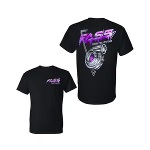 FASS Diesel Fuel Systems T-Shirt with Neon Purple Turbocharger and Graffiti Logo, Retro 2 Sides Graphic Tee, Soft Cotton Blend Shirt, Gift for Diesel Truck Fans