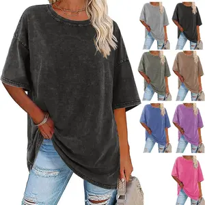 Monochrome Edge Women's TRUESIZE Acid Washed Heavy Cotton T-Shirt Soft Breathable Fabric Timeless Retro Look Casual Loose Fit Streetwear Tee Tops