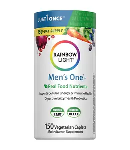 Rainbow Light Mens Multivitamin One + | 150 Caplets | Supports Cellular Energy & Immune Health | with Vitamins C, D, and Zinc | Real Food Nutrients, Digestive Enzymes & Probiotics