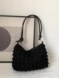 Women's Textured Knot Design Tote Bag, Fashion Plush Underarm Handbag, Casual Quilted Shoulder Purse for Work & Daily Used, Unique Bags, Crossbody Puffy Bag