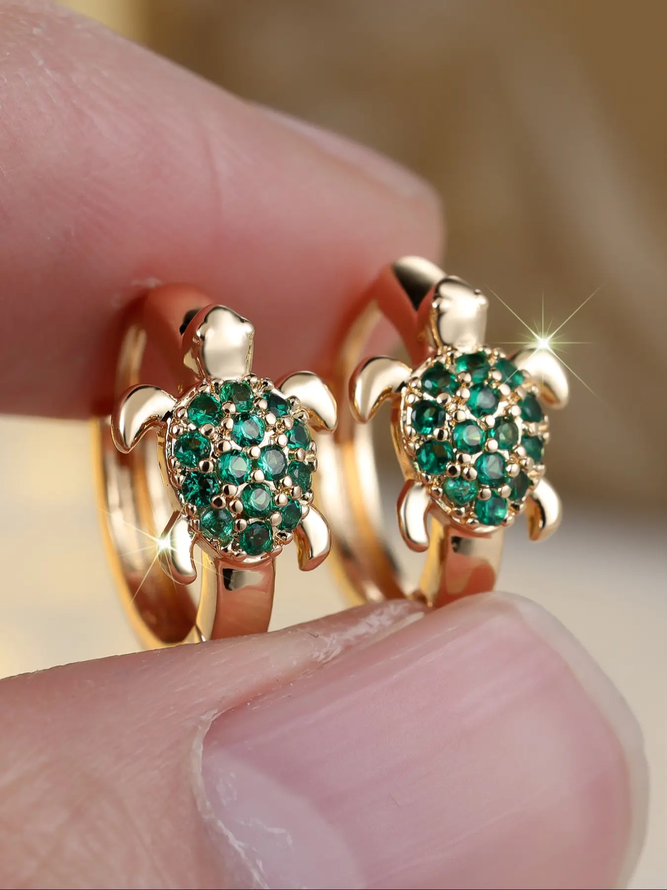 1 Pair of Classic Elegant Gold Turtle Women's Drop Dangle Earrings High Quality Earrings Artificial Zirconia Earrings Multi-coloured Sparkling Synthetic Zirconia Accents Ladies Girls' Beach Jewellery Beach Holiday Preferred Essential Gift, Jewelry