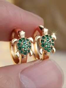 1 Pair of Classic Elegant Gold Turtle Women's Earrings Multi-coloured Sparkling Synthetic Zirconia Accents Cubic Zirconia Ladies Girls' Beach Jewellery Beach Holiday Preferred Essential Gift Trendy Jewelry