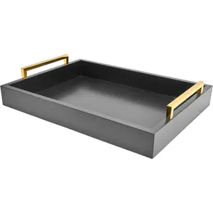 16"x12" Serving Trays with Handles, Black Decorative Serving Tray, Ottoman Trays for, Living Room, Bathroom, and Outdoors Decorative Trays ,Black Home Organizer Bedroom Organizer Fruit Basket Adjustable Baskets