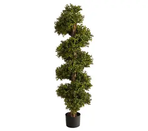 Nearly Natural 46" Artificial Boxwood Spiral Topiary Tree, Decorative Pot-Included Plant for Entryway Decor