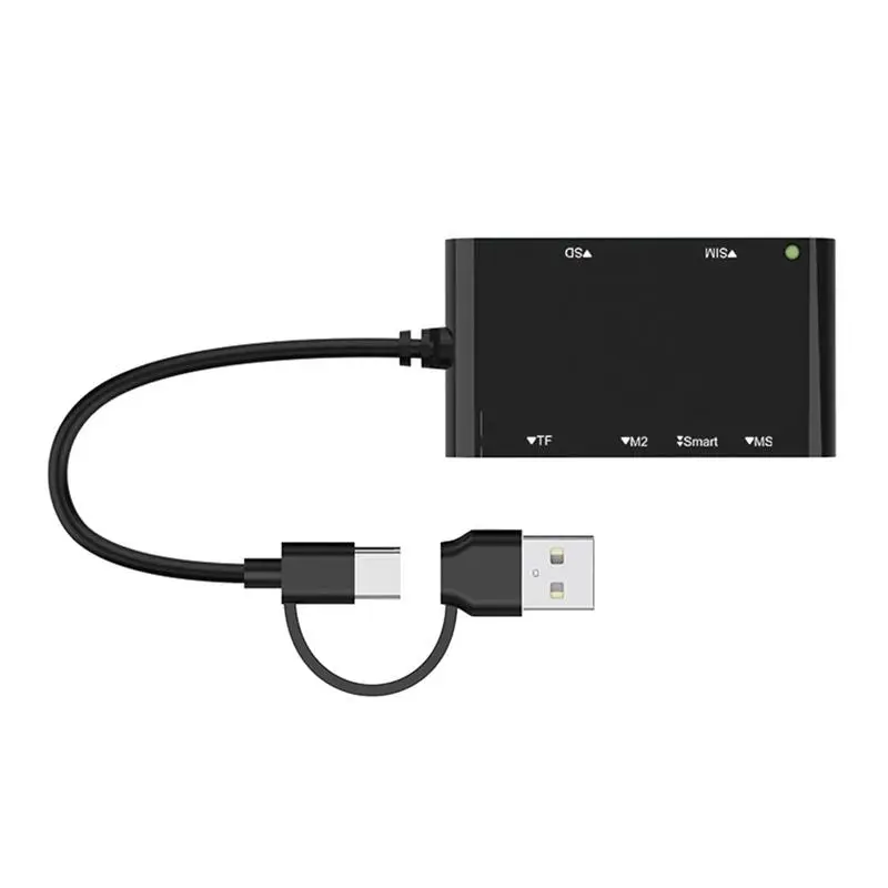 6-in-1 USB-C Adapter Multiport - Universal Fit USB 3.0 Card Reader with Smart, MS, M2, TF, SIM, SD Slots for Card Reading, Sports & Outdoor Cycling Leisure Use