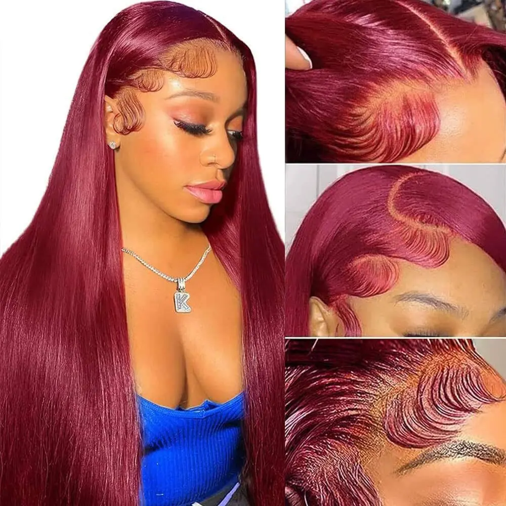 Shewell 99J Straight 13*4 Lace Frontal Wig for Black Women - Glueless, Pre-Plucked, Drawstring Human Hair Wig