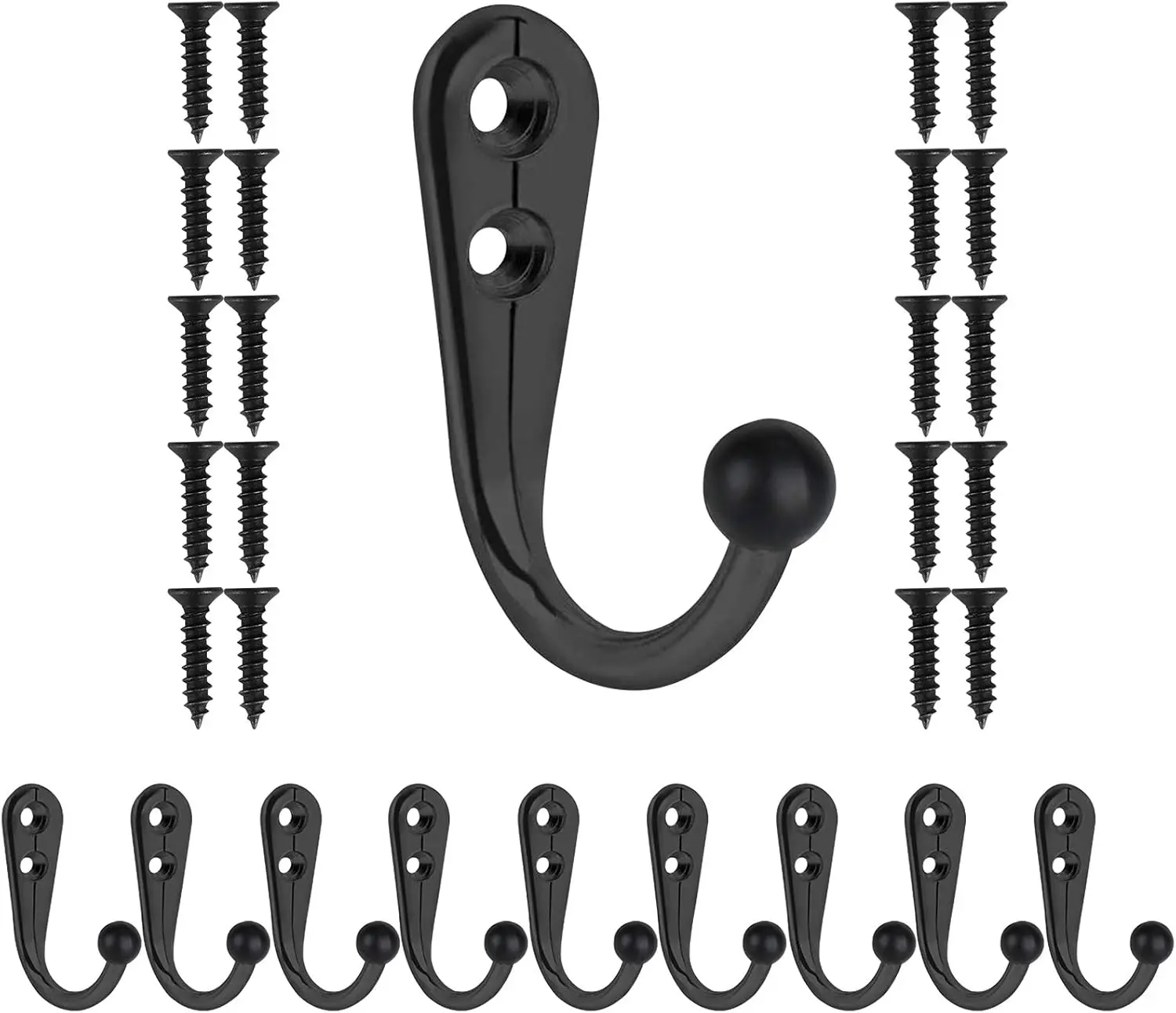 0 PCS Coat Hooks Wall Mounted, Premium Black Metal Wall Hooks for Hanging Coats, Wall Hook, Coat Hook, Towel Hooks for Hat Keys Closet Bag Backpack Hanger Farmhouse with 20Screws
