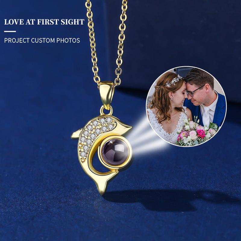 L&M Mermaid's Love Crystal Amulet Necklace - Micro-Engraved Dolphin Pendant, HD Custom Photo Projection, Default "I Love You", Gentle Touch, Daily Wear, Personalized Gift for Significant Others (Birthday/Christmas)