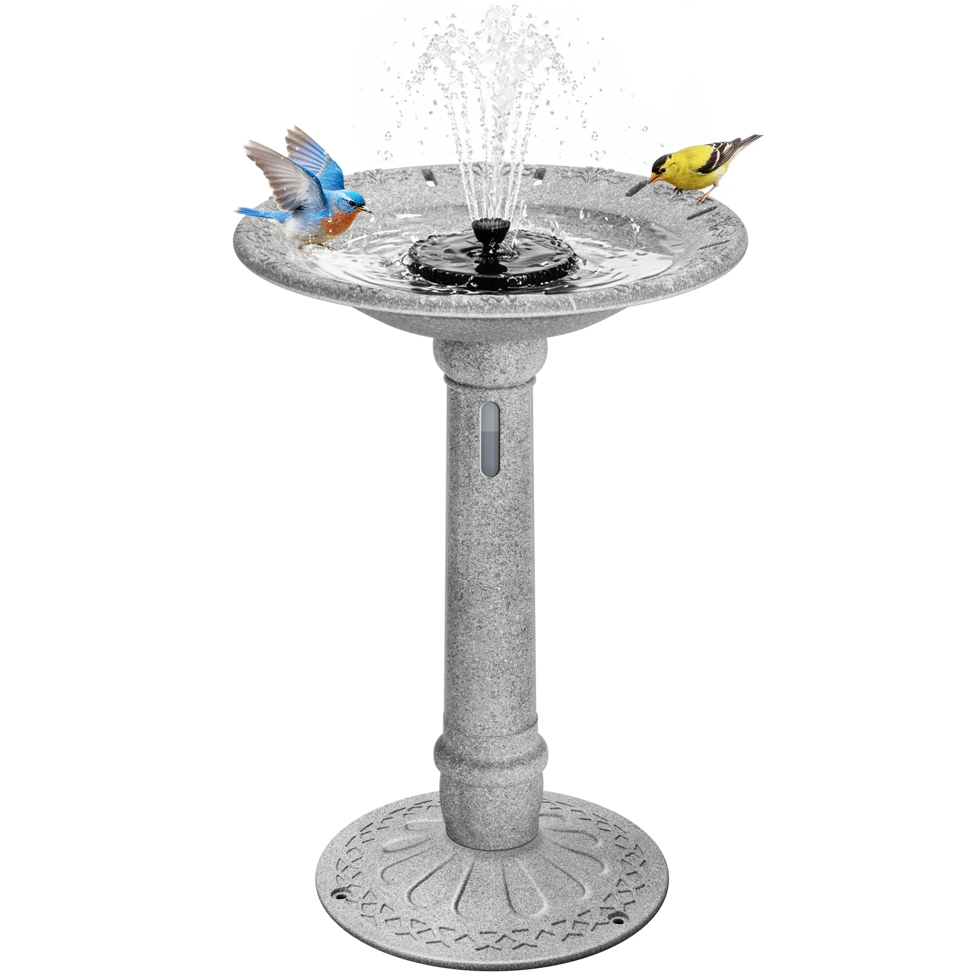 VIVOHOME Solar Bird Bath with Fountain and Reservoir, Battery System, 20" Bowl 1.2 Gal ABS Outdoor Birdbath for Outside, Yard, Weather-Resistant