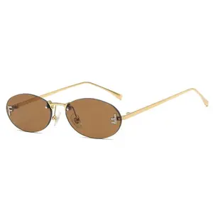 2026 Y2K Retro Oval Sunglasses – Trendy Narrow Gold Metal Sunnies | Unisex Chic Small Shades for Women & Men