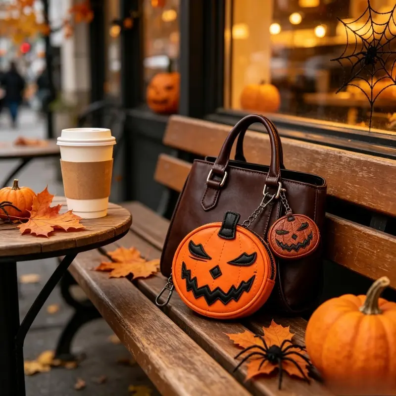 Women's Retro Pumpkin Print Casual Wallet - Key Chain, Key Clip, Zipper Lock, Coin Purse, Daily Use Luggage & Bags Accessory, Backpack Attachment