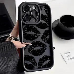 Black Lips Kiss Print Soft Matte Phone Case For iPhone 13 Case iPhone 17Air 17 16 16e 14  11  15 12 Pro Max XR 7 8 Plus SE 2 Silicone Cover Protective Cellphone