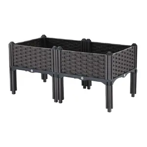 Elevated Plastic Raised Garden Bed Planter Outdoor Planters with Drainage Holes Above Ground Flower Vegetable Standing Box Outdoor Elevated Planter Boxes for Patio Deck Porch for Vegetable Flower